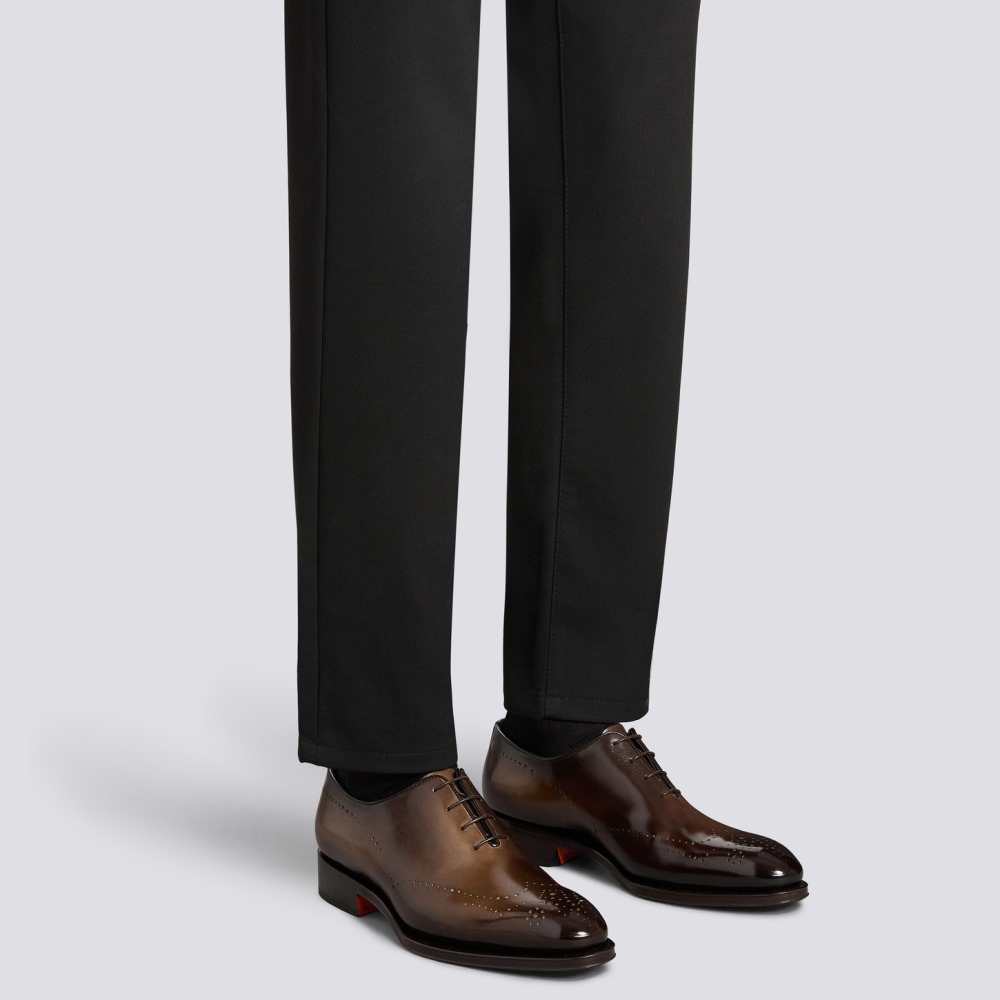 Stringata Oxford da uomo in pelle testa di moro - Testa di moro