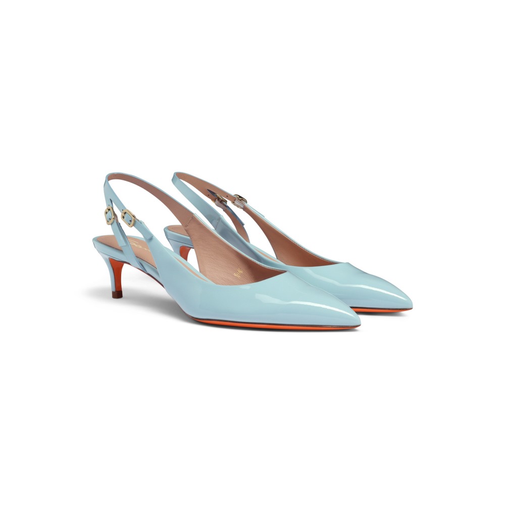 Slingback tacco medio da donna in vernice azzurra - Azzurro