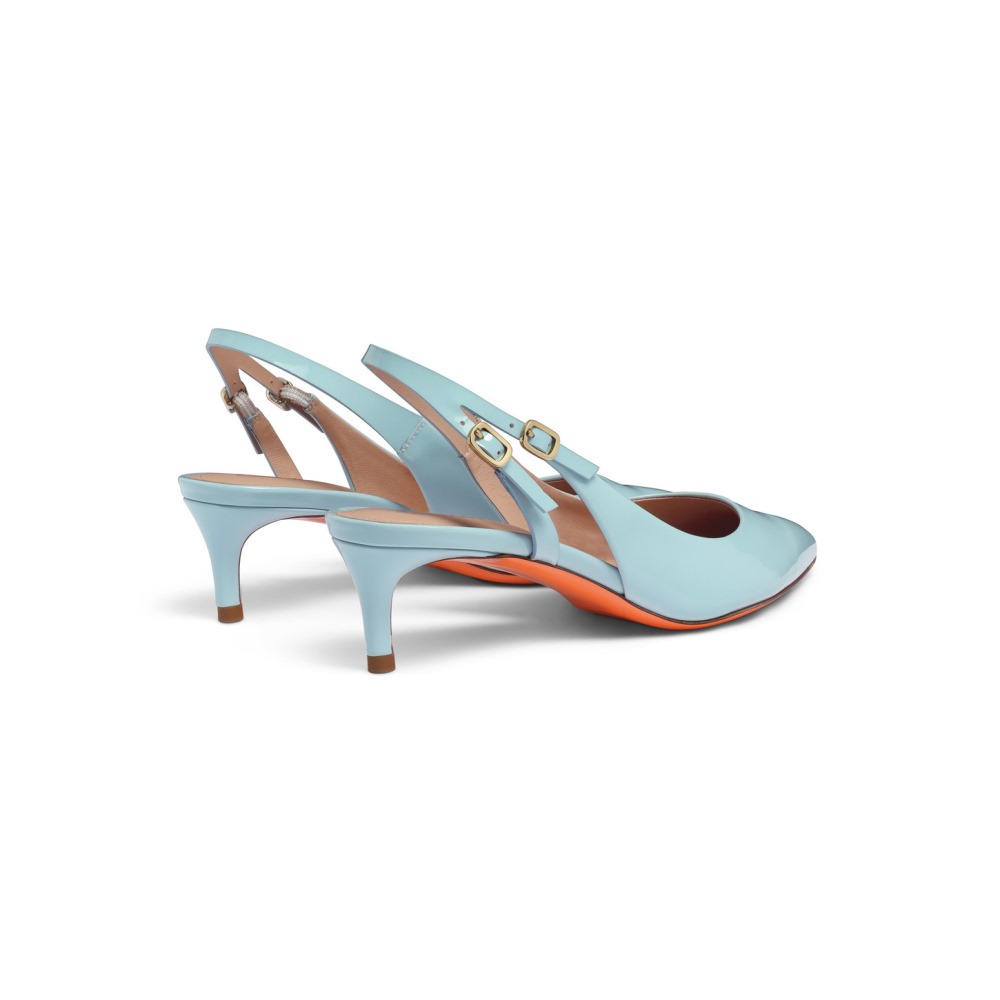 Slingback tacco medio da donna in vernice azzurra - Azzurro
