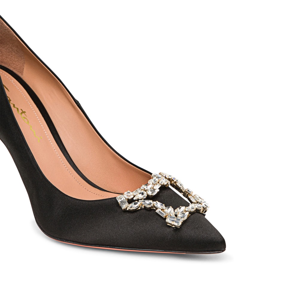 Décolletés tacco alto Santoni Sibille da donna in satin nero - Nero