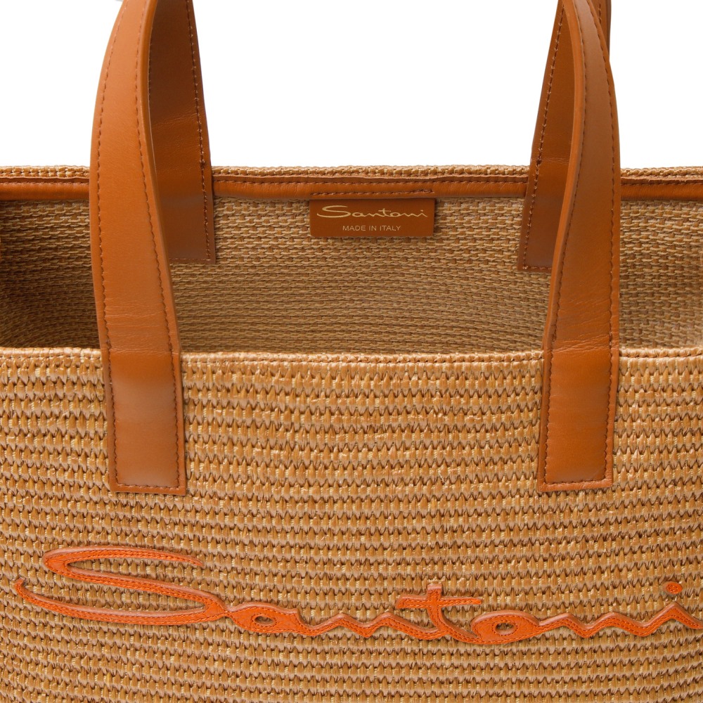 Borsa tote in rafia marrone - Arancione