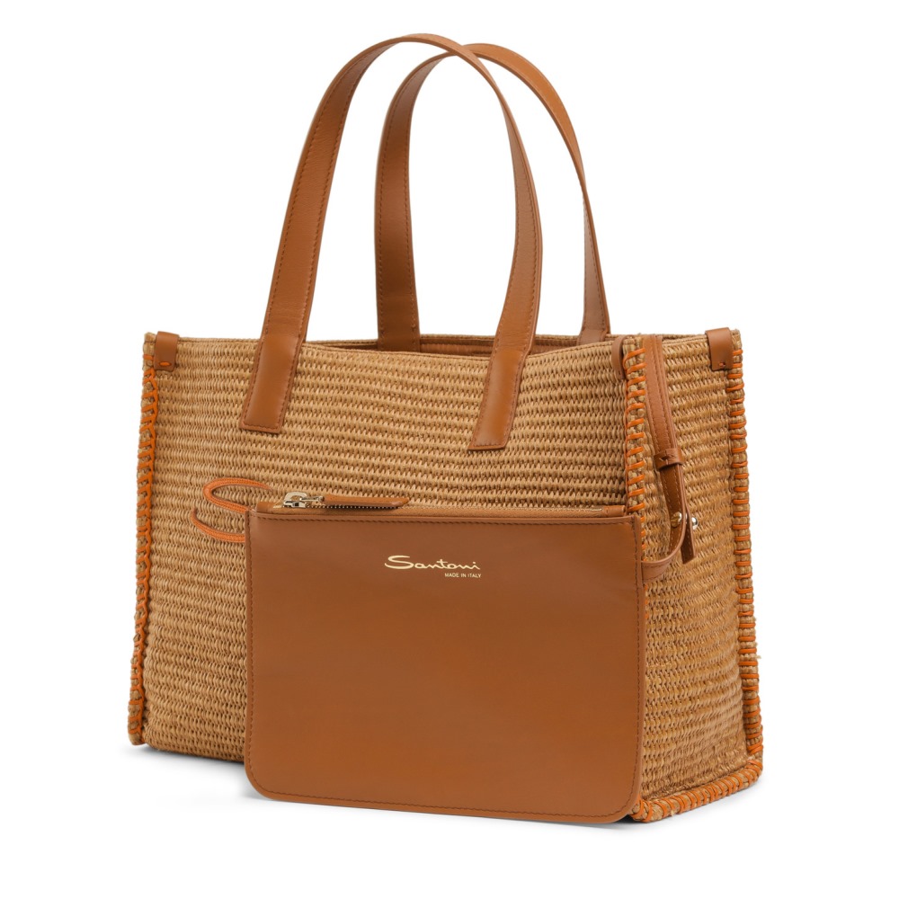 Borsa tote in rafia marrone - Arancione