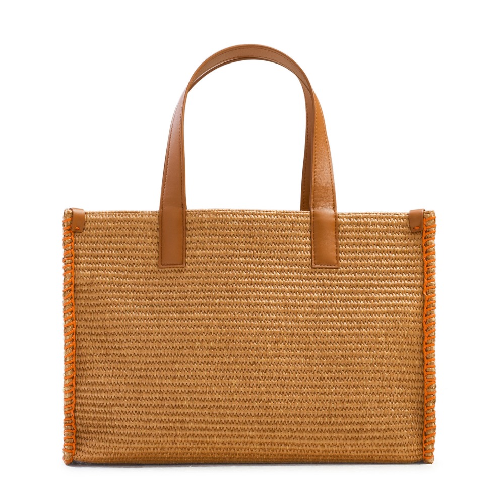 Borsa tote in rafia marrone - Arancione