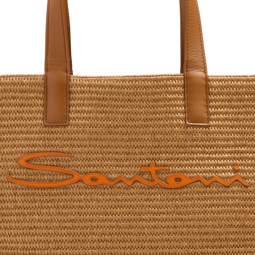 Borsa tote in rafia marrone - Arancione