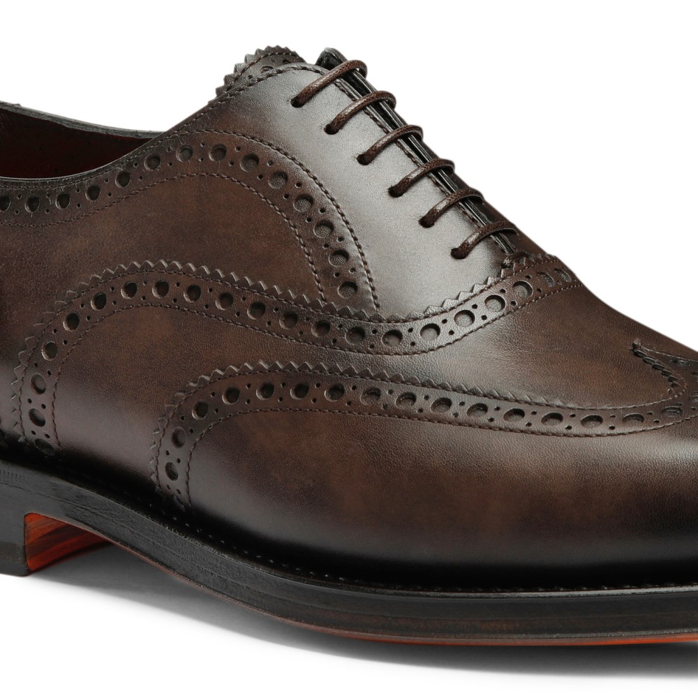 Stringata oxford brogue da uomo in pelle anticata marrone - Testa di moro