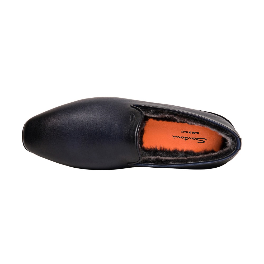 Pantofola da uomo in pelle anticata blu - Blu