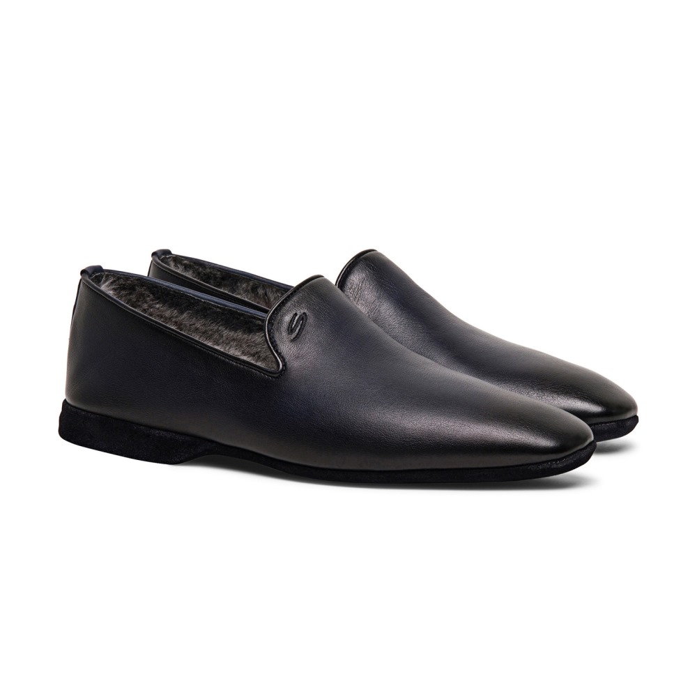 Pantofola da uomo in pelle anticata blu - Blu