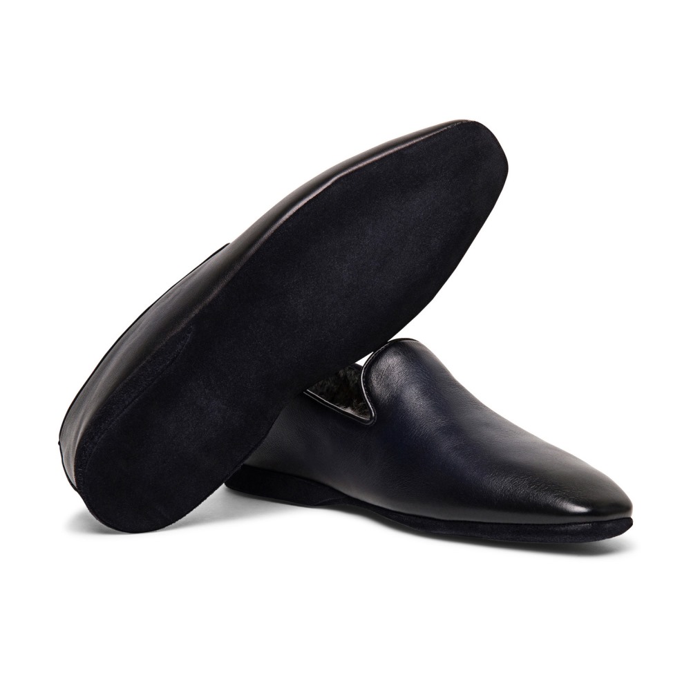 Pantofola da uomo in pelle anticata blu - Blu