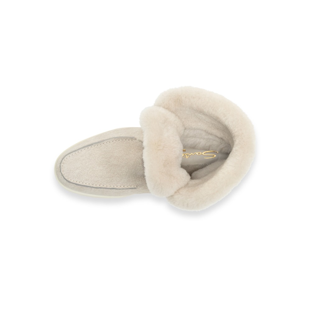 Stivaletto con pelliccia da donna in suede beige - Naturale