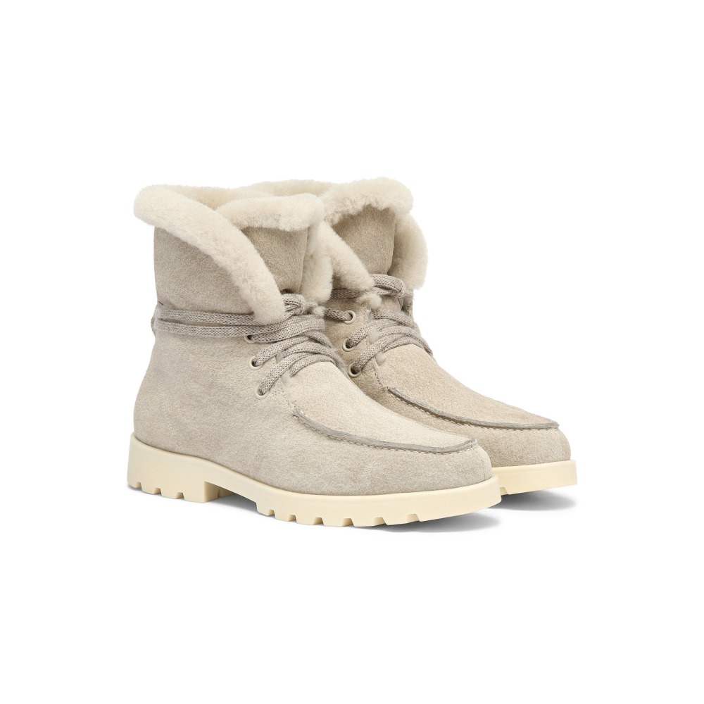 Stivaletto con pelliccia da donna in suede beige - Naturale