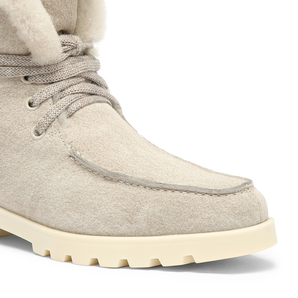 Stivaletto con pelliccia da donna in suede beige - Naturale