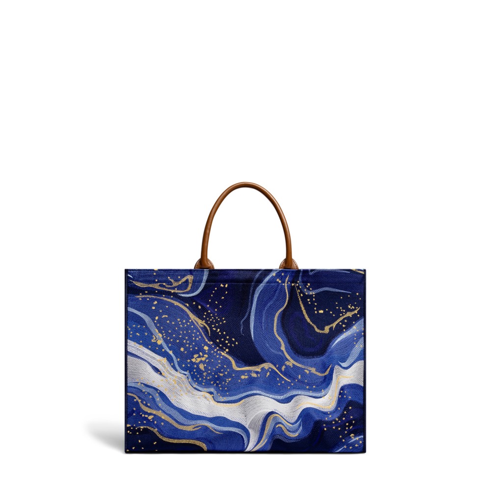 Borsa a mano in tessuto ricamato cosmo - Blu