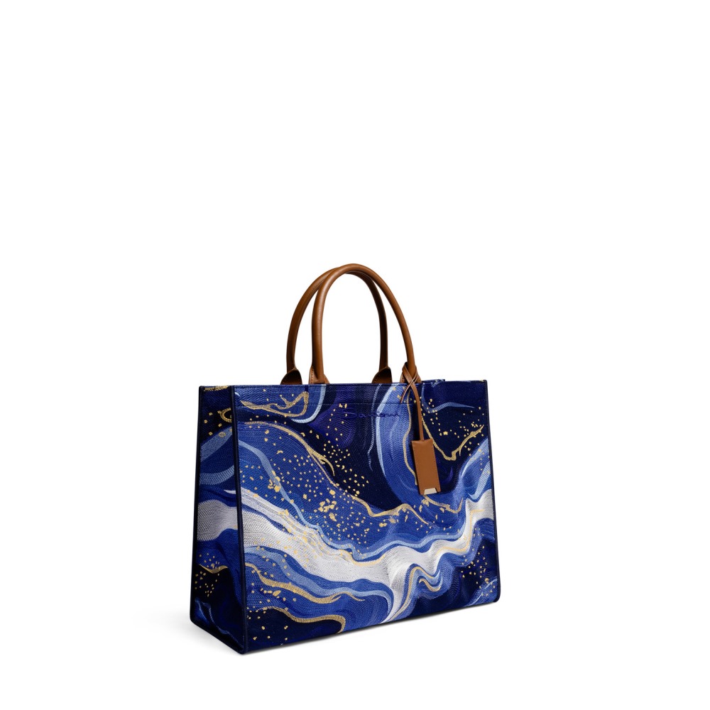Borsa a mano in tessuto ricamato cosmo - Blu