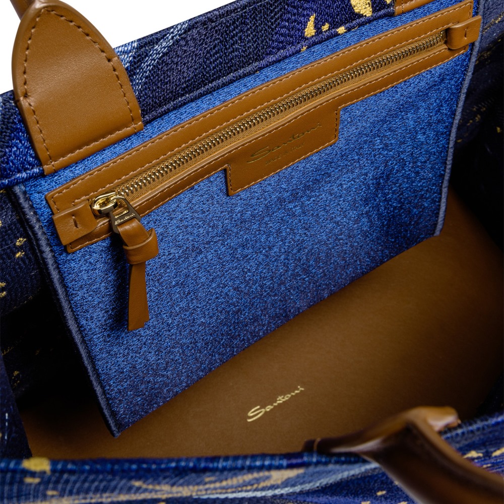 Borsa a mano in tessuto ricamato cosmo - Blu