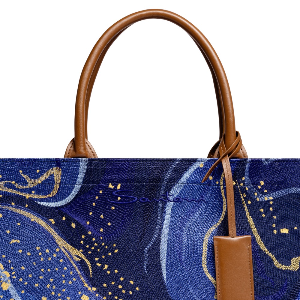 Borsa a mano in tessuto ricamato cosmo - Blu