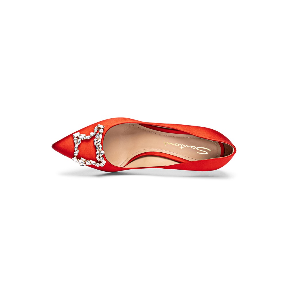 Décolletés tacco alto Santoni Sibille da donna in satin rosso - Rosso