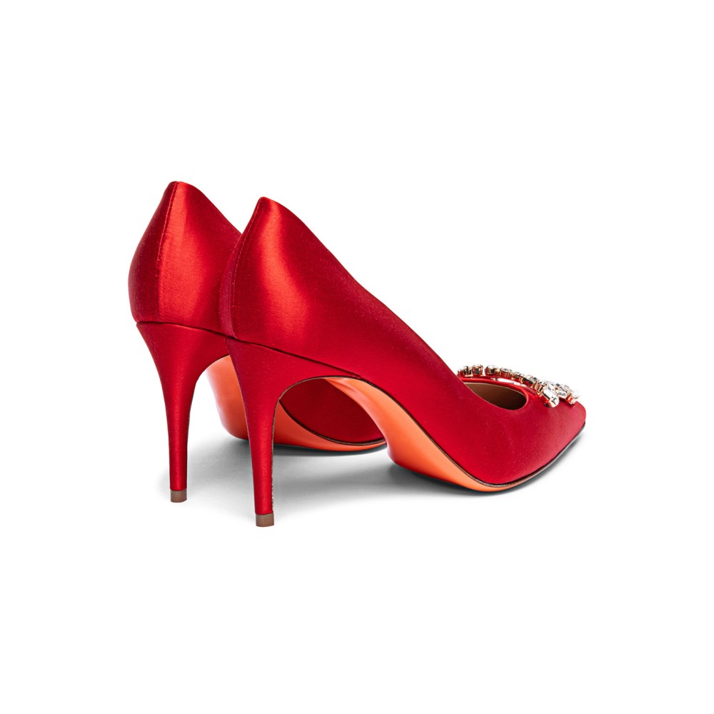 Décolletés tacco alto Santoni Sibille da donna in satin rosso - Rosso