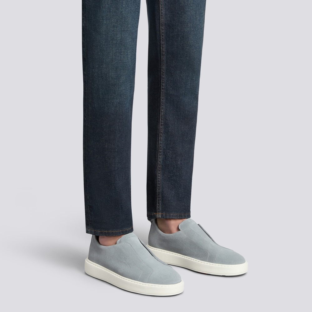 Sneaker slip-on da uomo in suede azzurro - Azzurro