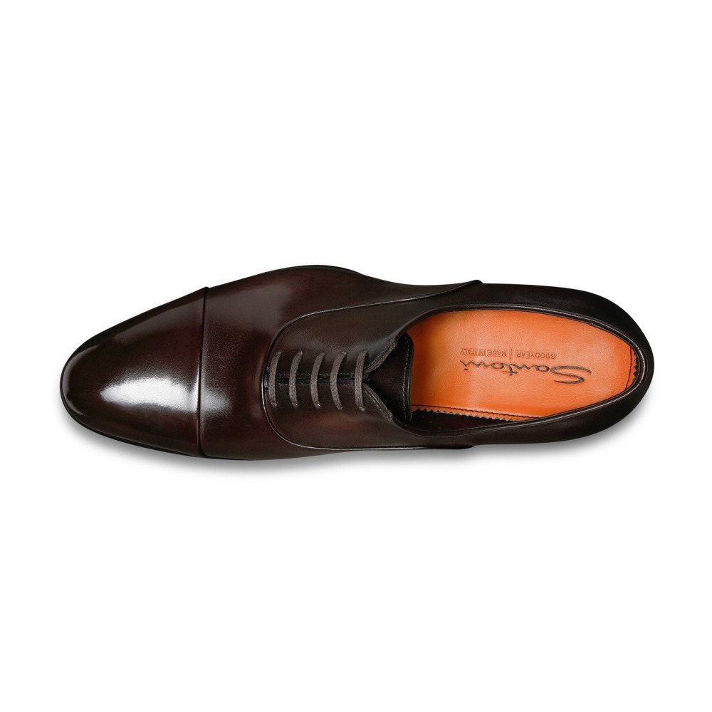 Stringata oxford da uomo in pelle anticata marrone - Testa di moro