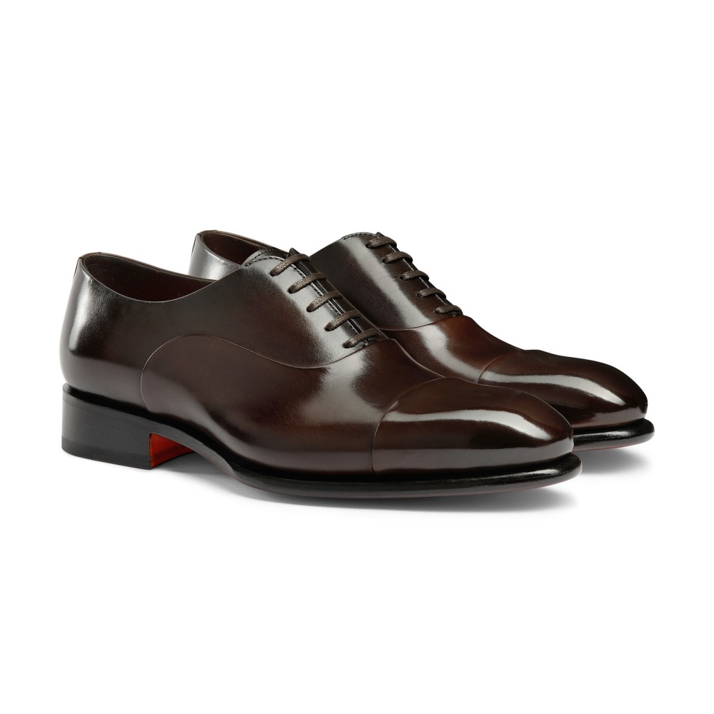 Stringata oxford da uomo in pelle anticata marrone - Testa di moro