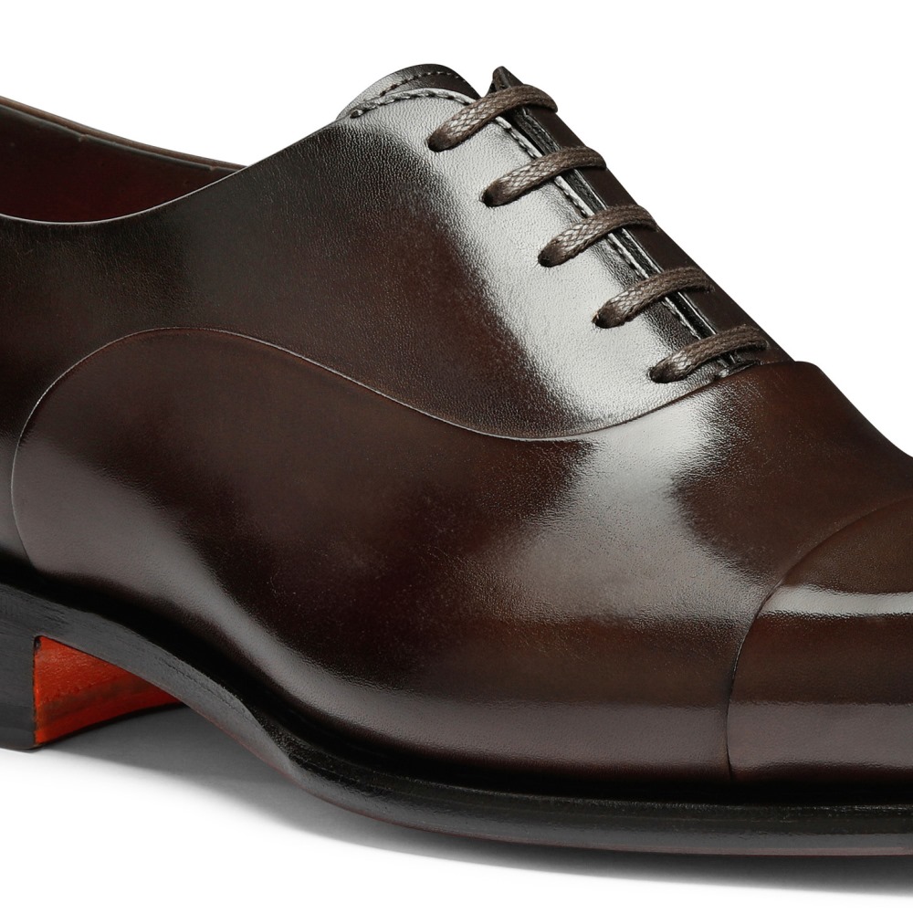 Stringata oxford da uomo in pelle anticata marrone - Testa di moro