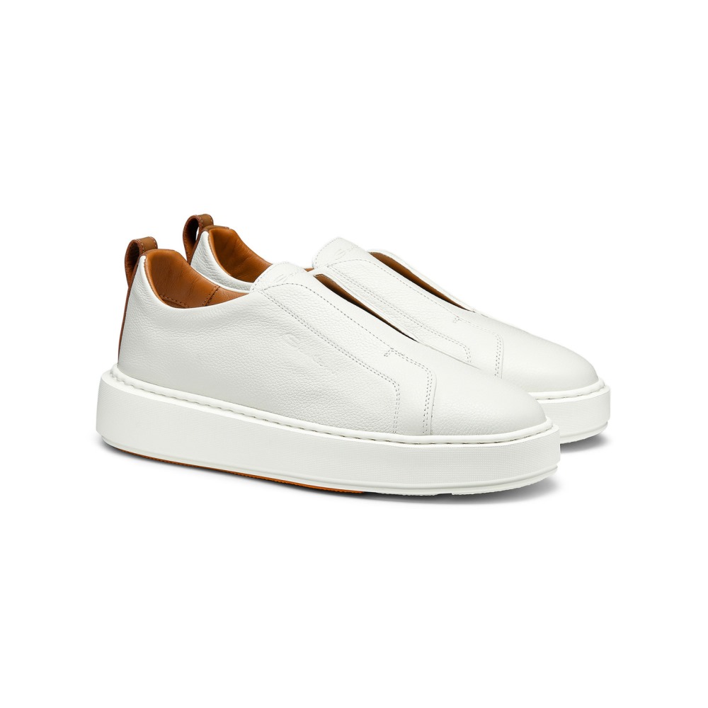 Sneaker slip-on da donna in pelle bottalata bianca - Bianco