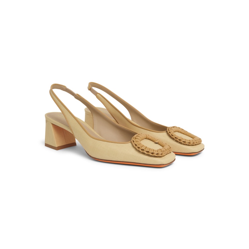 Slingback tacco medio da donna in rafia beige - Naturale