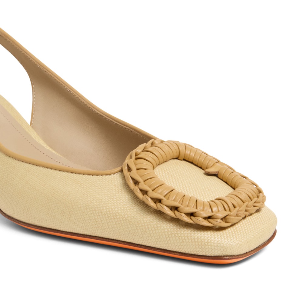 Slingback tacco medio da donna in rafia beige - Naturale