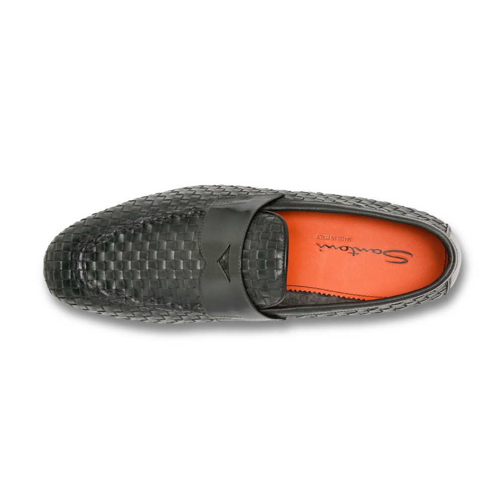 Mocassino da uomo in pelle intrecciata verde - Verde