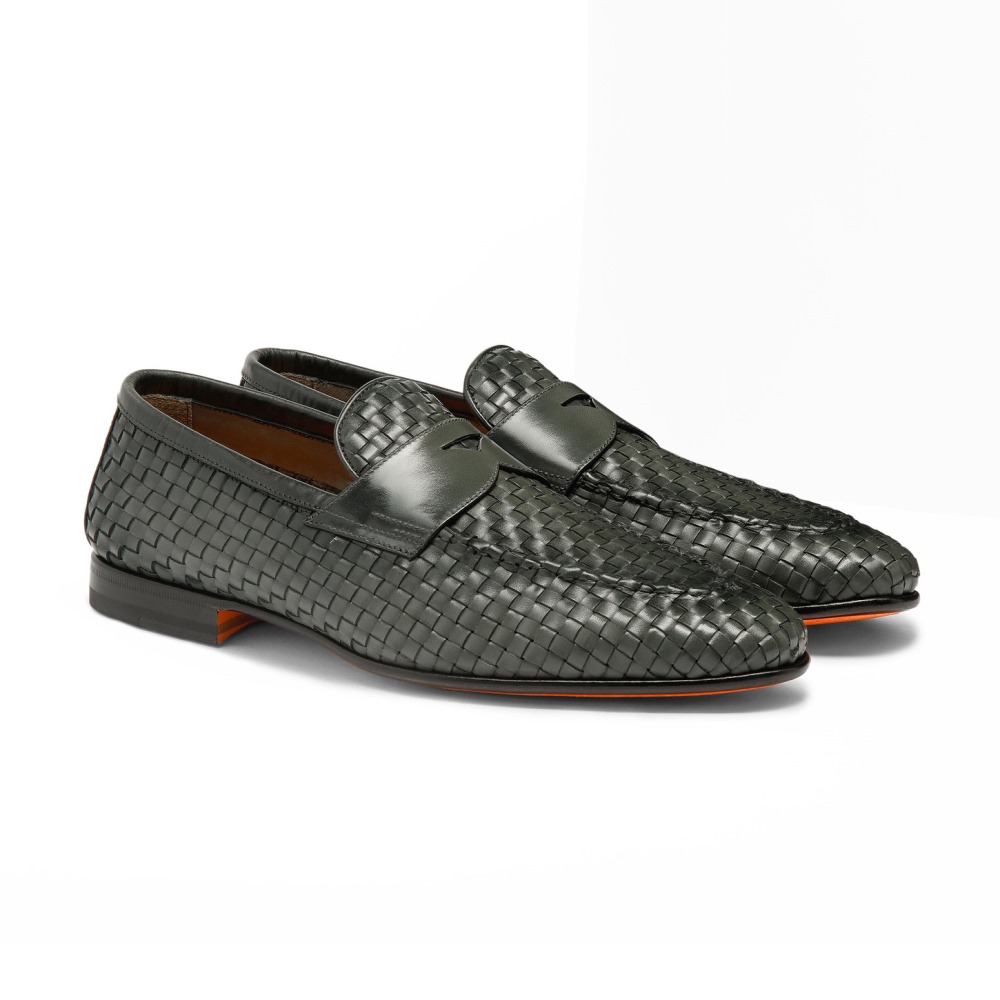 Mocassino da uomo in pelle intrecciata verde - Verde