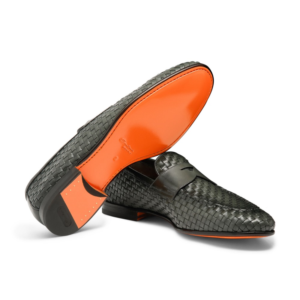 Mocassino da uomo in pelle intrecciata verde - Verde