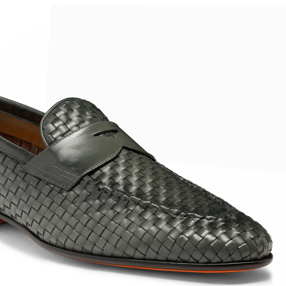 Mocassino da uomo in pelle intrecciata verde - Verde