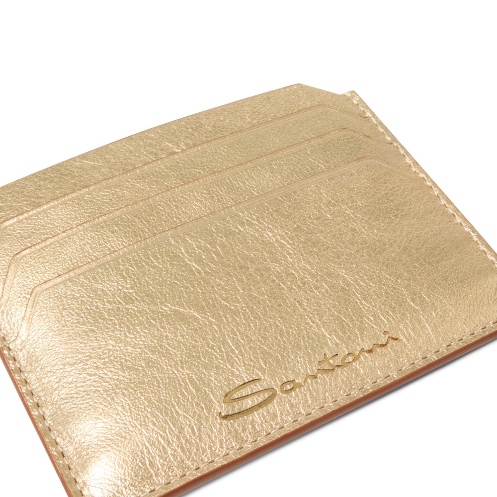 Porta carte di credito in pelle laminata oro - Oro