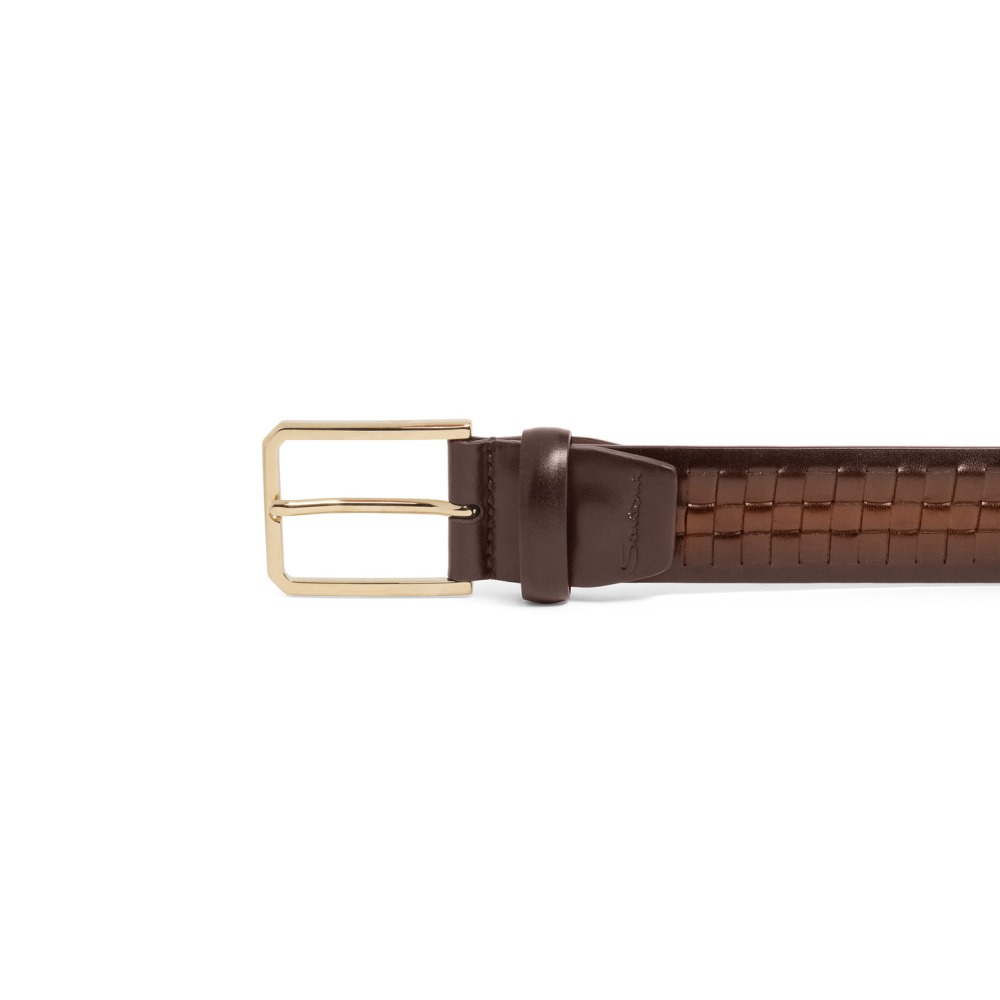 Cintura regolabile in pelle intrecciata marrone - Testa di moro