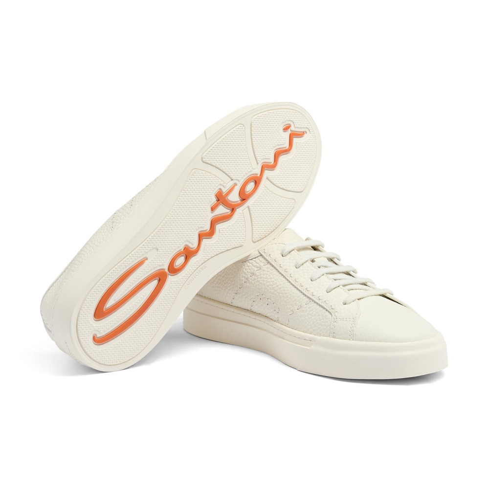 Double Buckle Sneaker da uomo in pelle bottalata bianca - Bianco