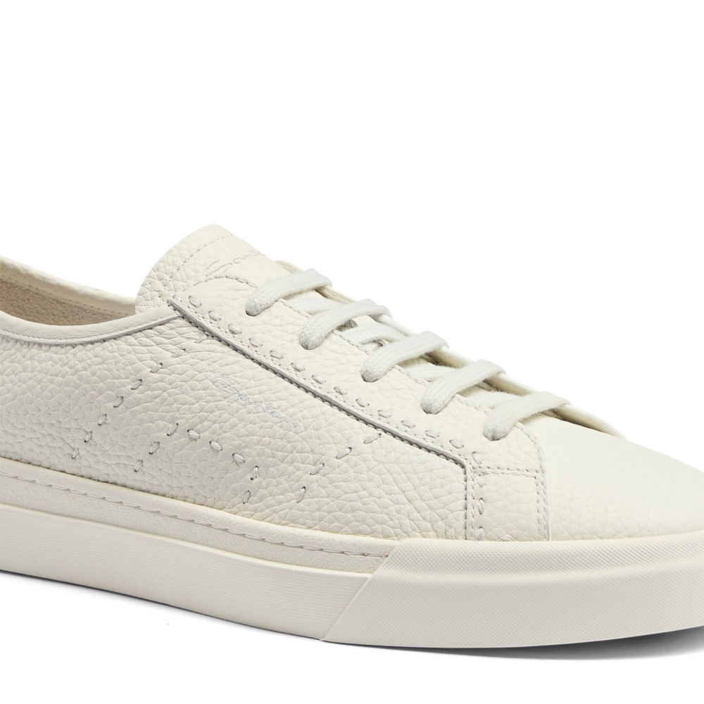 Double Buckle Sneaker da uomo in pelle bottalata bianca - Bianco