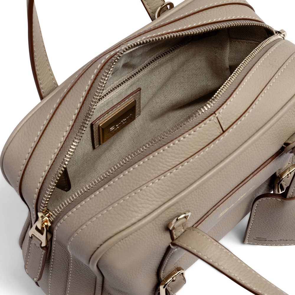 Borsa a mano in pelle beige - Naturale