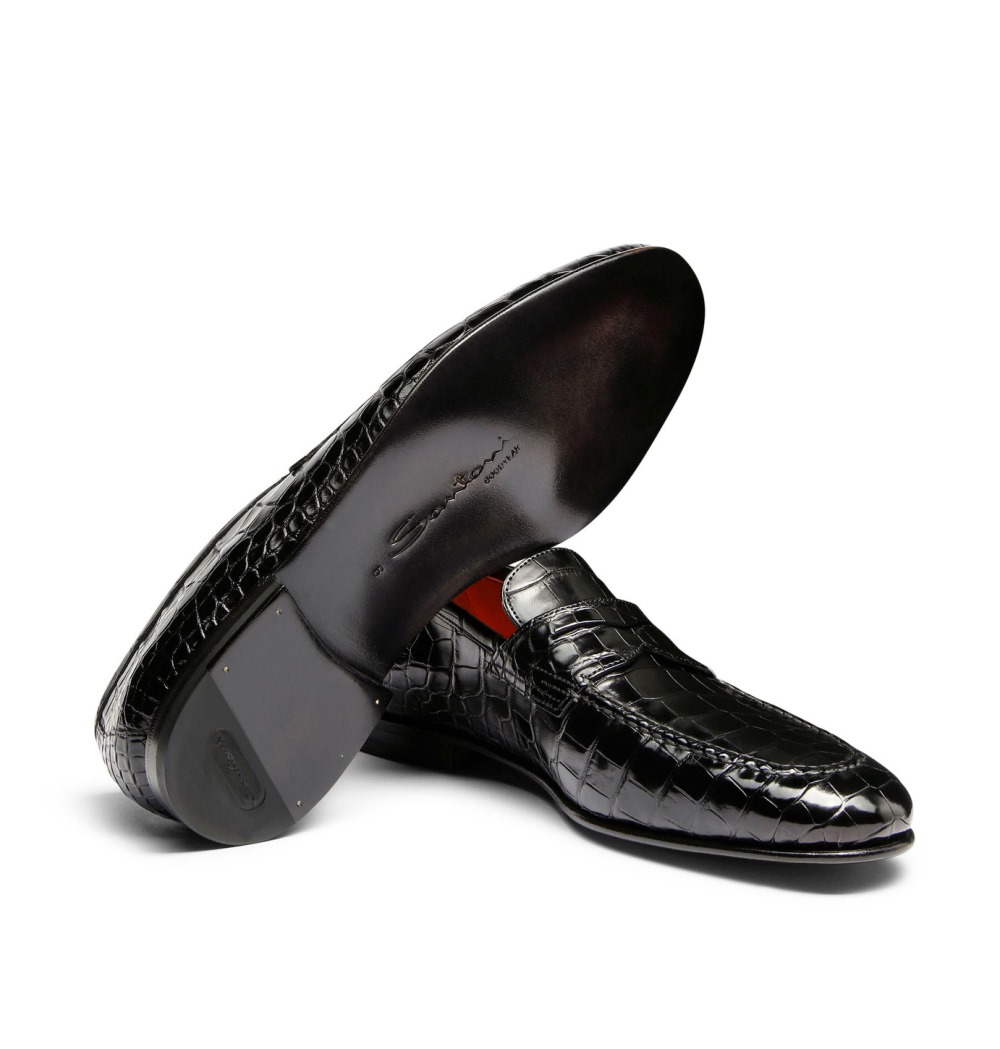 Mocassino penny da uomo in alligatore nero - Nero