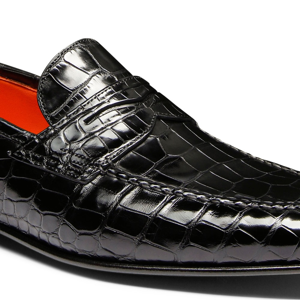 Mocassino penny da uomo in alligatore nero - Nero