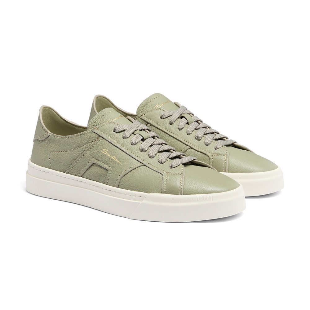 Double Buckle Sneaker da uomo in pelle bottalata verde chiaro - Verde