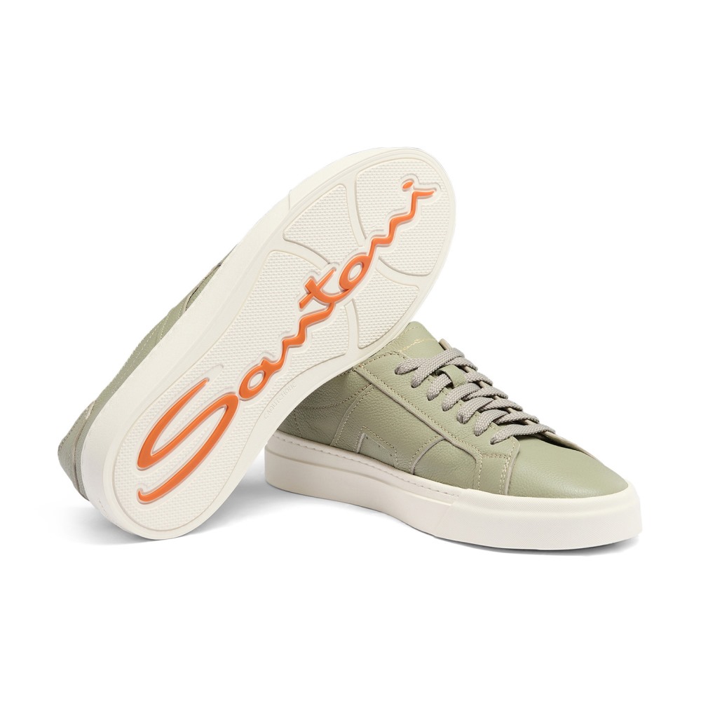 Double Buckle Sneaker da uomo in pelle bottalata verde chiaro - Verde