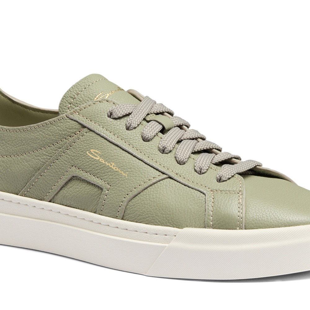 Double Buckle Sneaker da uomo in pelle bottalata verde chiaro - Verde
