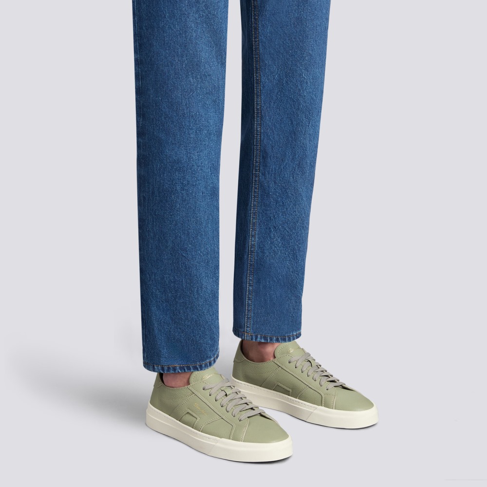 Double Buckle Sneaker da uomo in pelle bottalata verde chiaro - Verde