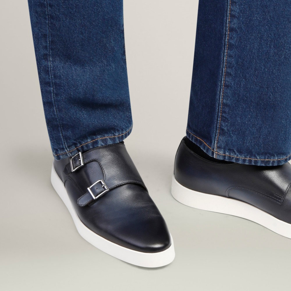 Doppia fibbia da uomo in pelle blu - Blu