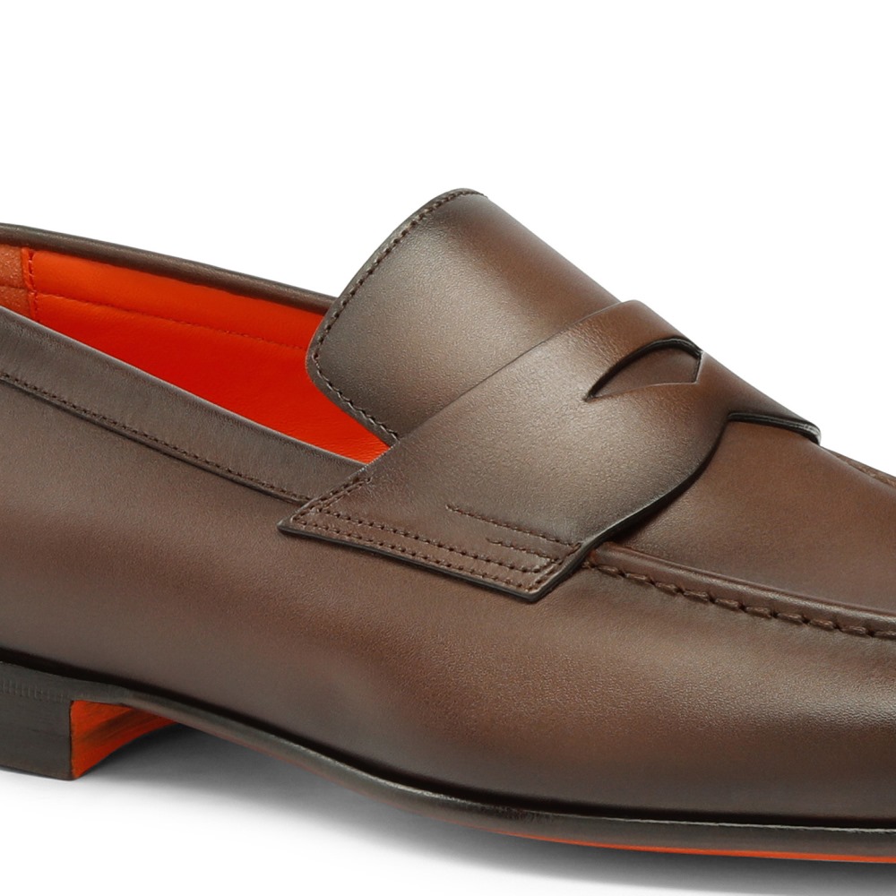 Mocassino penny da uomo in pelle anticata marrone - Testa di moro