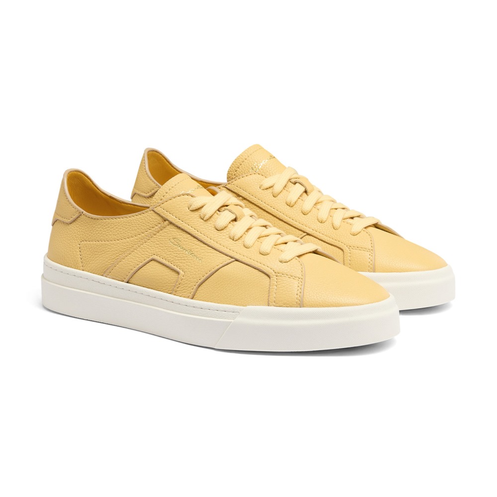 Double Buckle Sneaker da uomo in pelle bottalata gialla - Giallo