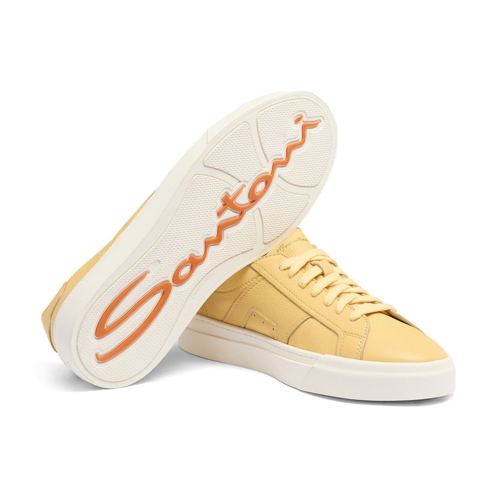 Double Buckle Sneaker da uomo in pelle bottalata gialla - Giallo