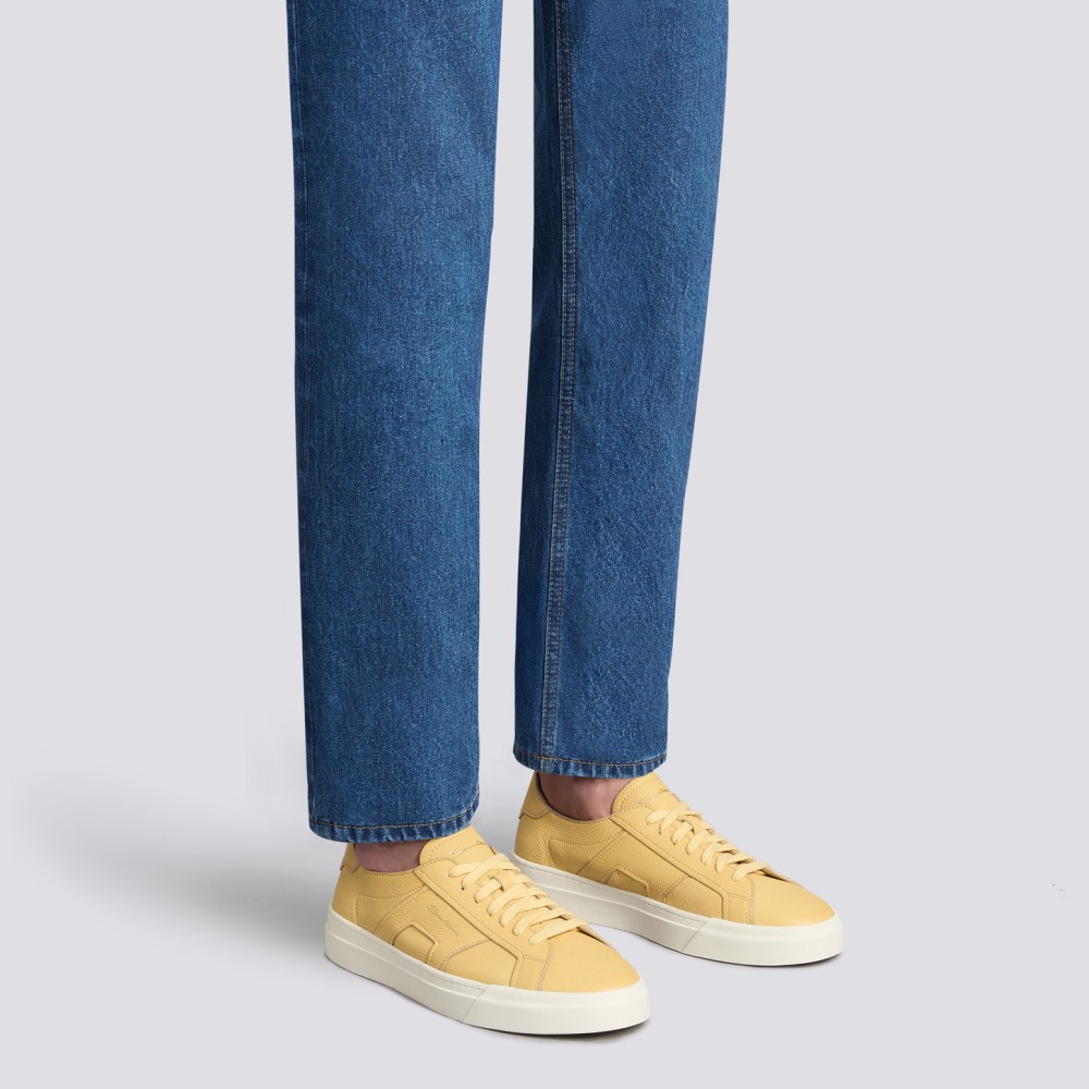Double Buckle Sneaker da uomo in pelle bottalata gialla - Giallo