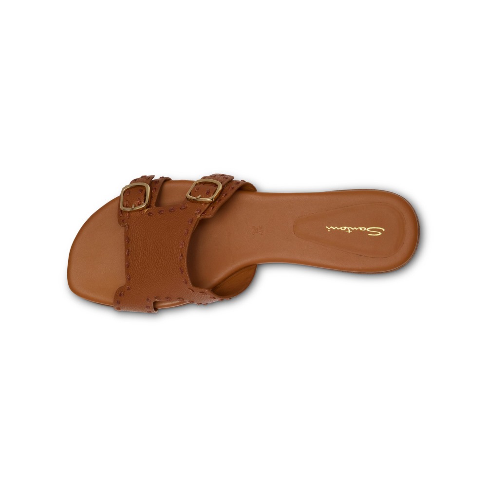 Sandalo slide Didi con doppia fibbia da donna in pelle bottalata marrone - Marrone chiaro