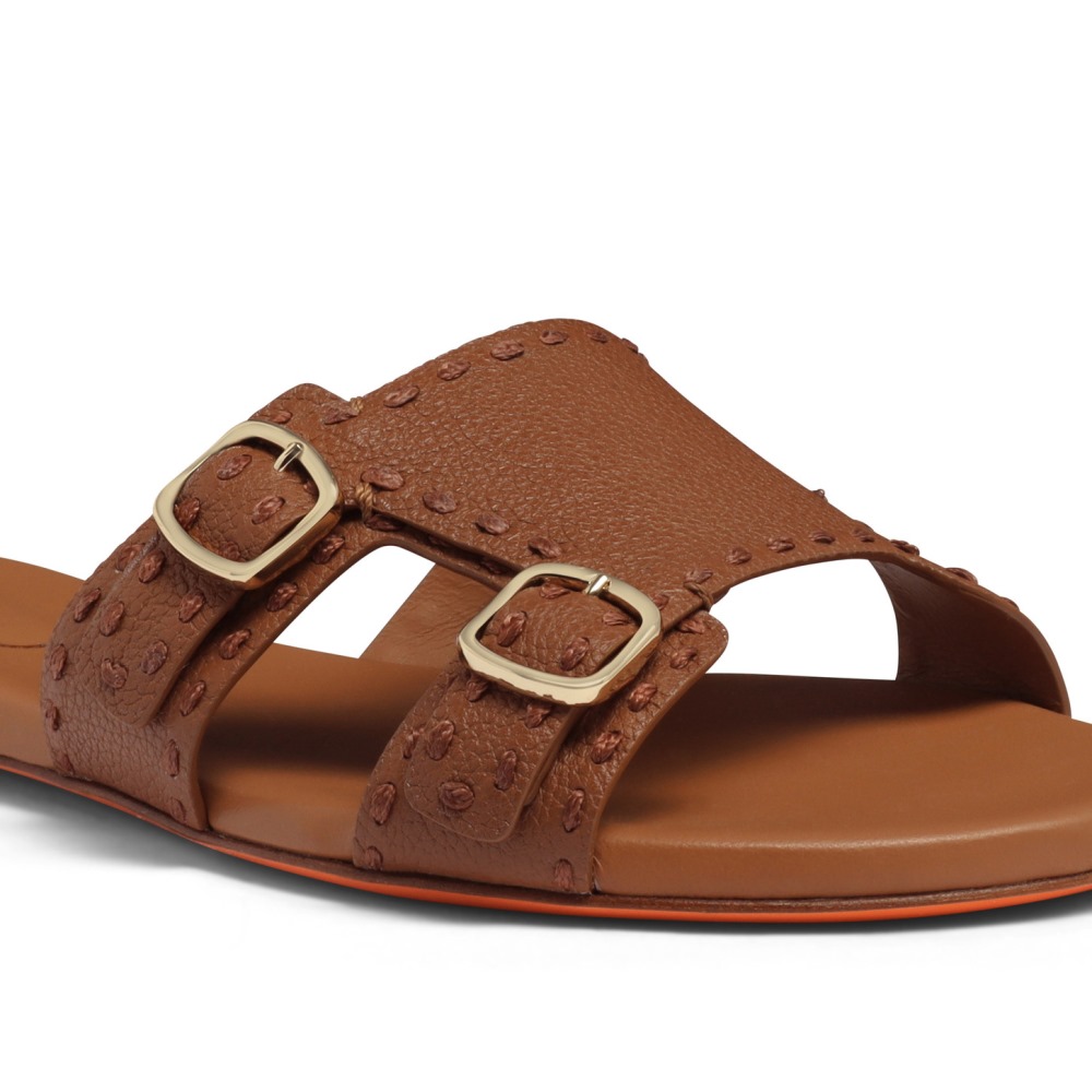 Sandalo slide Didi con doppia fibbia da donna in pelle bottalata marrone - Marrone chiaro